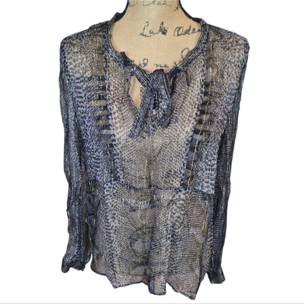 Twelth Street By Cynthia Vincent 100% Silk Sheer Snake Print Blouse Size Small